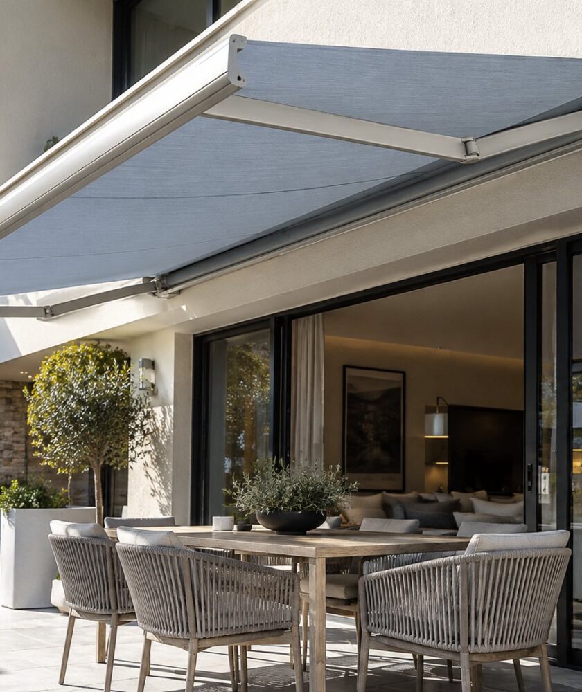 Conjunto extensível com projeção aproximada de 3.000 mm. Braços articulados reforçados